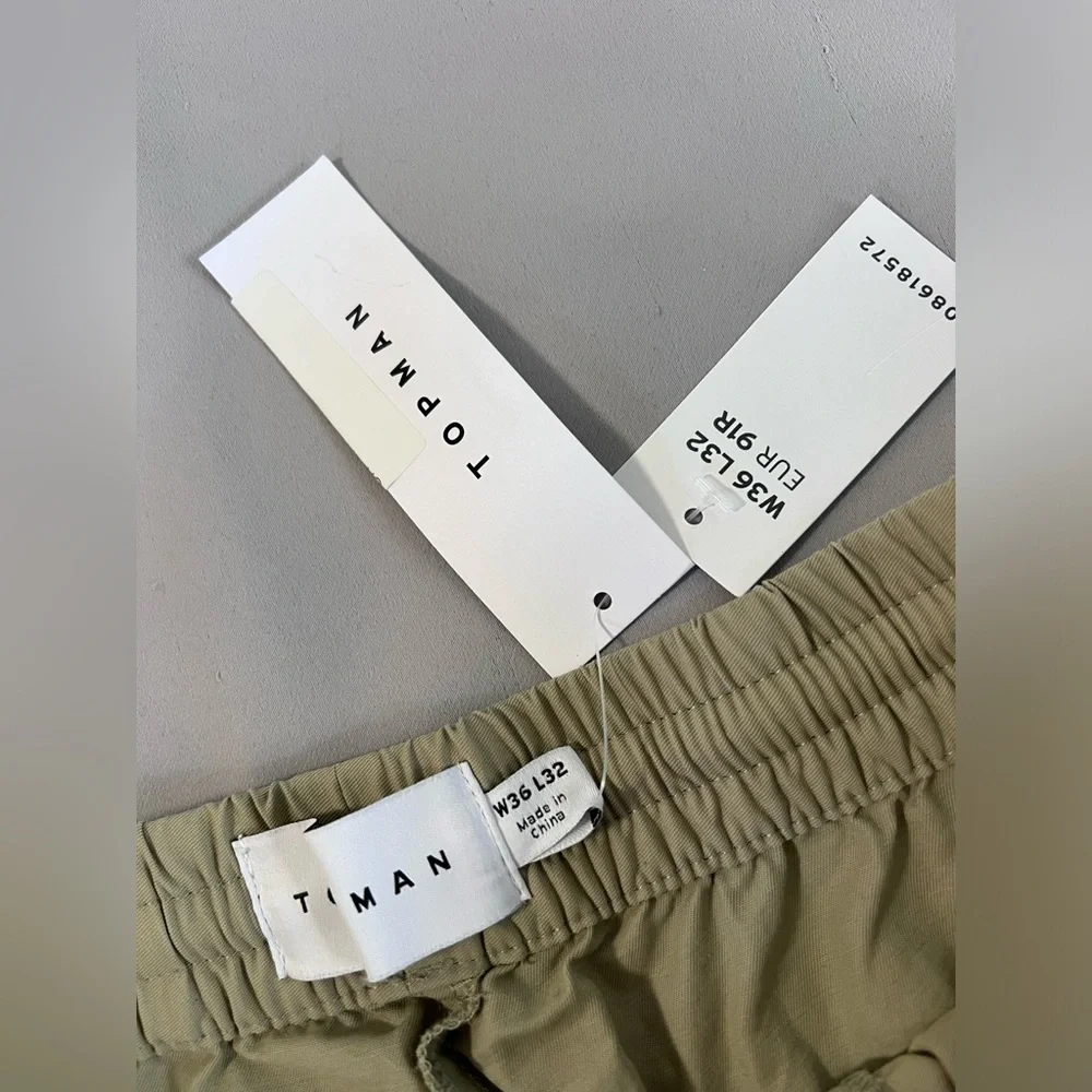 Topman Pants Mens 36X32 Elastic Waist Stretch Tapered Leg‎ NWT Beige